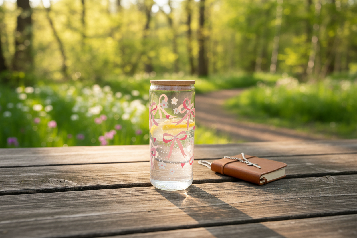 20oz Glass Tumbler (Bows) Lifestyle