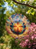 Stained glass cross wind spinner