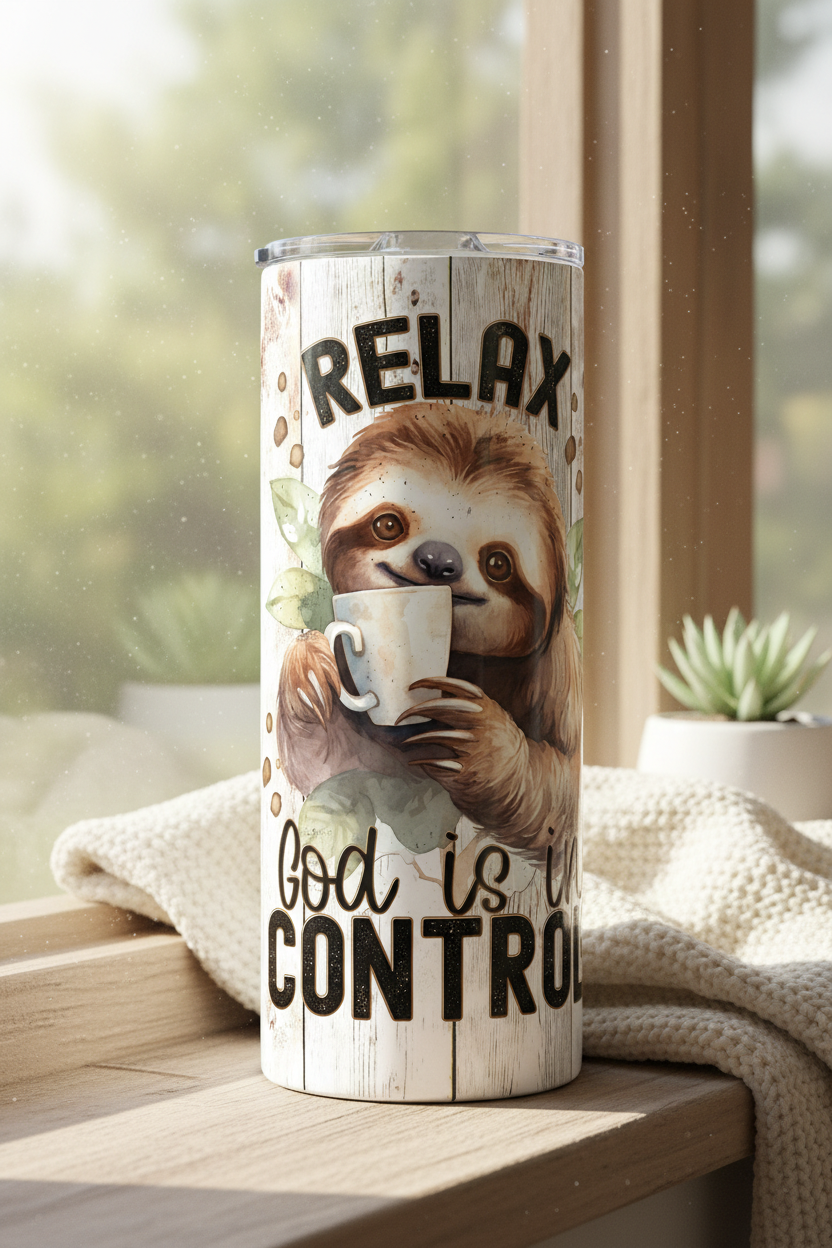 Relax God is in Control 20oz Skinny Tumbler